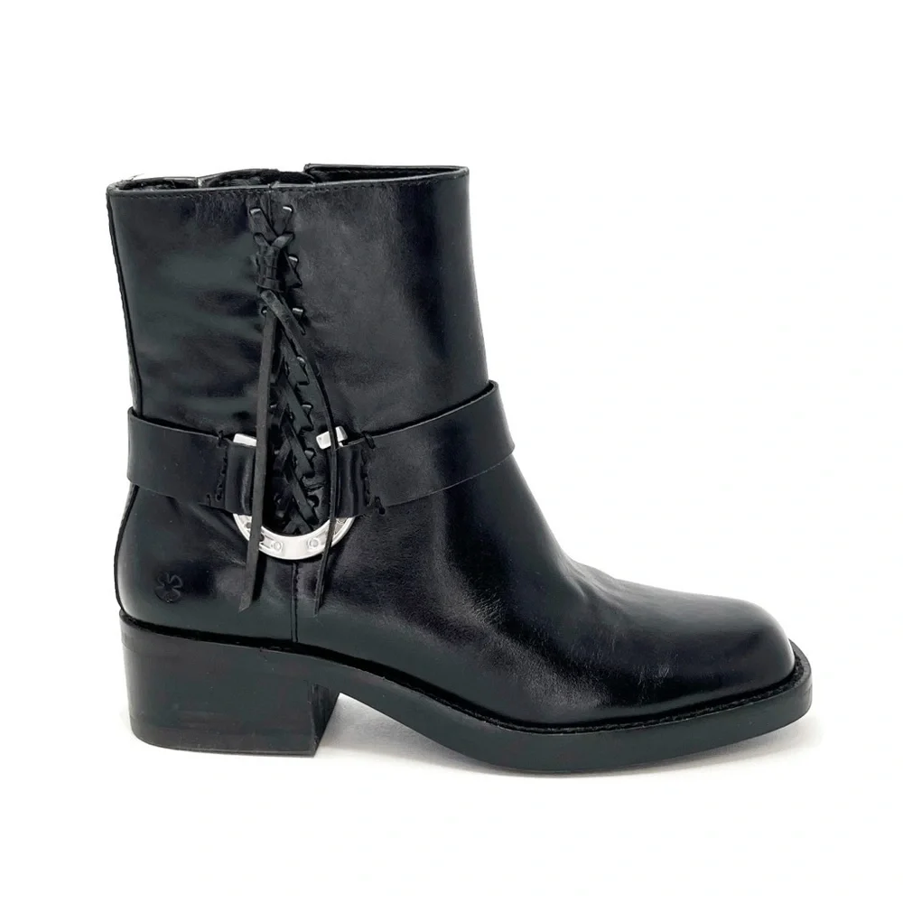 NEW Lucky Brand Kamany Boots Size 6.5 Black Leather Moto Biker Western New